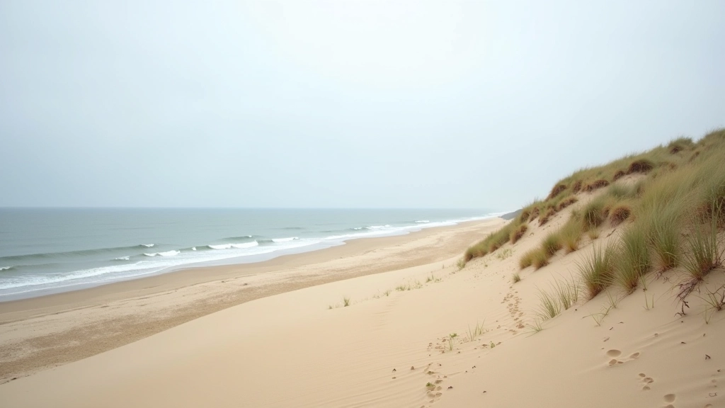 Coastal seascape showing beach, waves, and dunes meeting the Baltic Sea shoreline