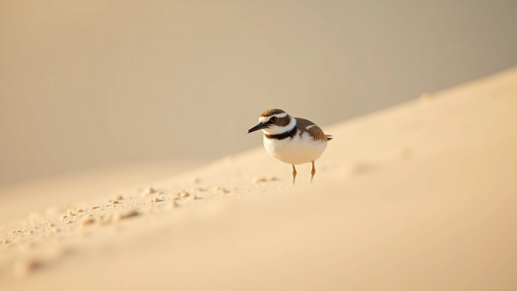 Ringed plover bird on sandy beach with typical plover posture and distinctive markings visible in natural habitat