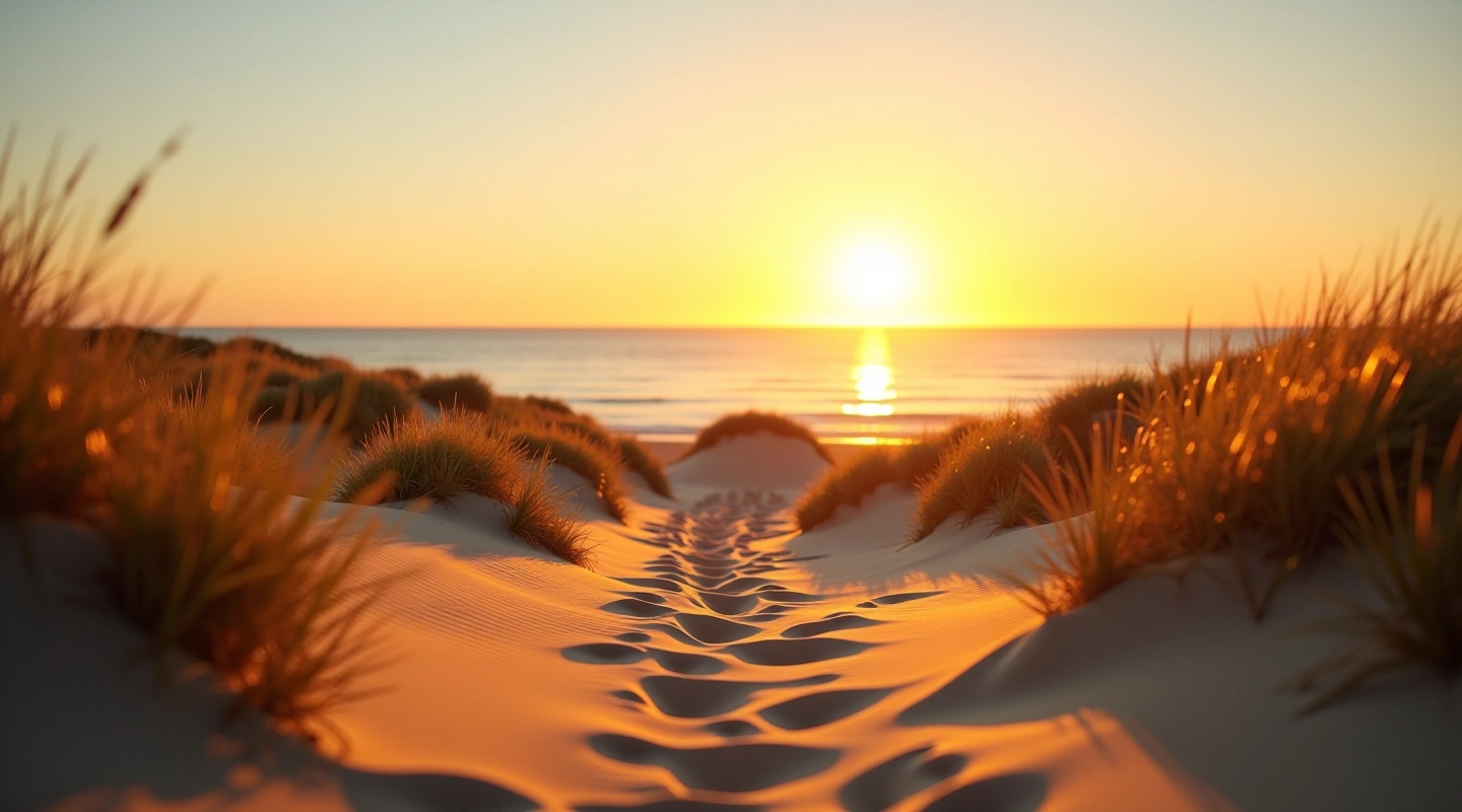 Curonian Spit coastal dunes with golden sand formations and Baltic Sea horizon