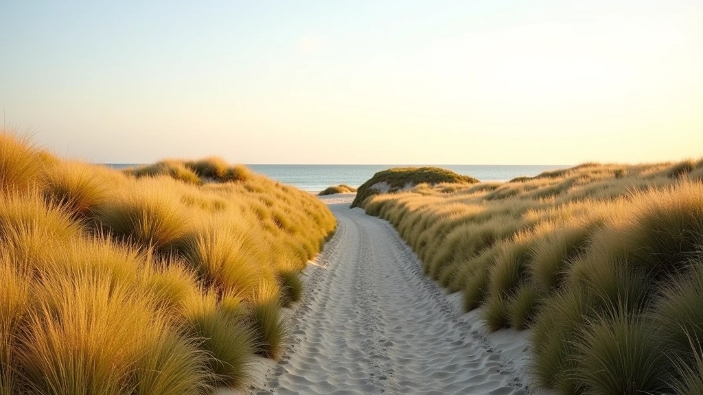 Coastal path with dunes and sea horizon